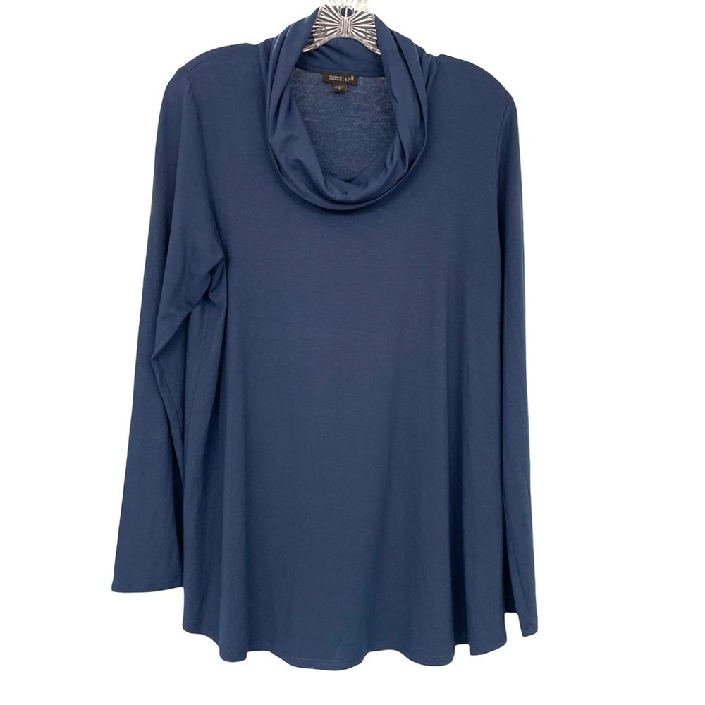 J Jill Wearever Collection Long Sleeve Blue Cowl Neck Swing Top, Size Medium